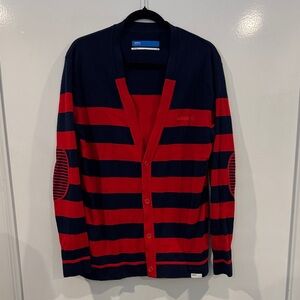 Adidas Originals Men's Red and Navy Striped Cardigan